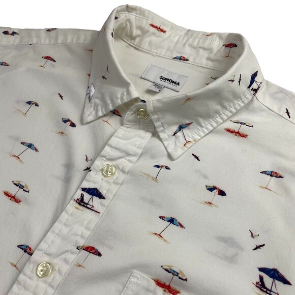 Sonoma Men's Button Up Short Sleeve Umbrella Print- L - Picture 3 of 9